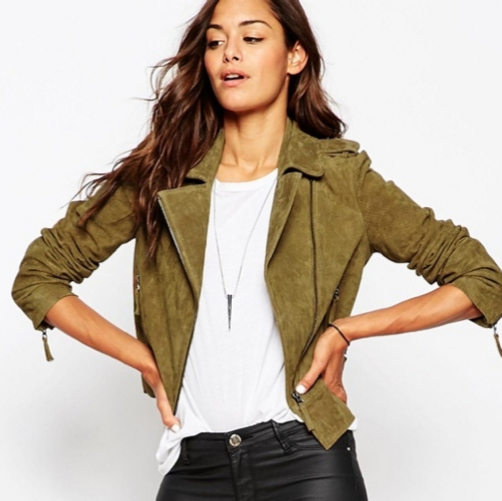 NWT ASOS suede biker jacket size 14 oil wash